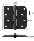 Bombproof Heavy Duty Ball Bearing Door Hinges In Matte Black Finish with 4 inch dimensions and stainless steel hardware for smooth operation.