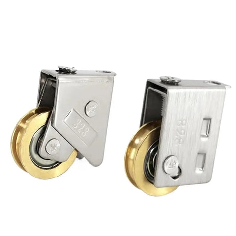 4 Pack Heavy Duty Screen Door Rollers Replacement For Sliding Glass Doors And Windows Stainless Steel Double Roller Track Pulleys with round brass wheels