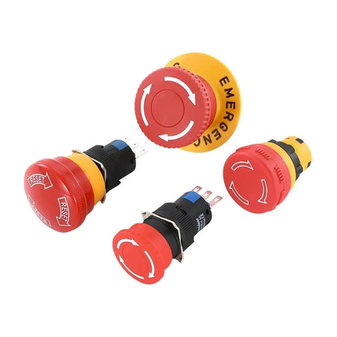 16mm Plastic Emergency Stop Push Button Switch NoNonsense Red Mushroom Head Latching 5A Rated Current For Industrial Control Panels And Machinery Safe Shutdown In Manufacturing Lines, red reset button
