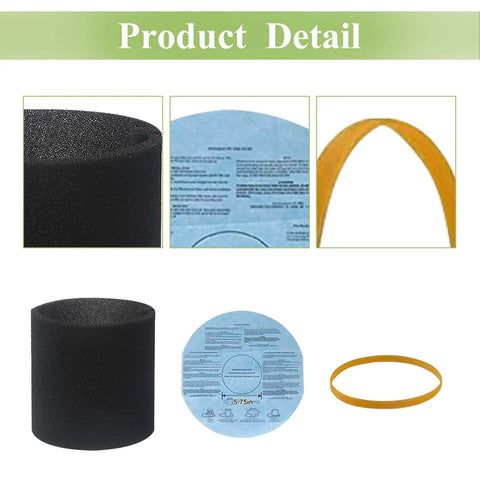 Budget Friendly Shop Vacuum Filter Kit With Foam Sleeves And Reusable Dry Disc Filters showing foam sleeve, dry filter, rubber band