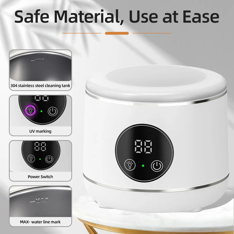 Pro Grade Retainer And Dental Appliance Ultrasonic Cleaner With Three Cleaning Modes 42000 Hz High Frequency Cleaning 20W Power 230 ml Tank White YKL At Home, white 304 stainless steel tank, control panel