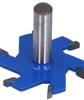 Solid Yg8 Alloy 6-Flute Router Bit With Tough Carbide Tip For Clean T Slot Wood Routing And Smooth Milling On Hardwood Projects Plus Long Lasting Durability, showing blade detail and shank.