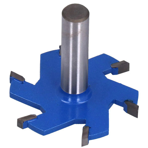 Solid Yg8 Alloy 6-Flute Router Bit With Tough Carbide Tip For Clean T Slot Wood Routing And Smooth Milling On Hardwood Projects Plus Long Lasting Durability, showing blade detail and shank.