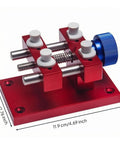 Aluminum Work Holder With Threaded Tightening Screw And Two Sliding Clamps Rock Solid Red Anodized Finish Heavy Duty Workshop Tool For Precise Part Holding And Repair, 11.9 cm base