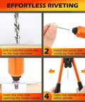 Step-by-step guide for Heavy Duty One Hand Rivet Gun Kit With Fifty Rivets for auto repairs and furniture builds.
