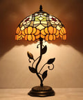 Orange Flower Tiffany Style Stained Glass Table Lamp With Bronze Metal Leaf Base 12 Inch Lampshade 19 Inch Overall Totally Lit Desk Bedside Reading Light For Bedroom Living Room Decor
