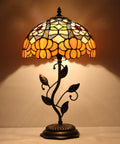 Fish Scales Tiffany Style Stained Glass Table Lamp For Desk Or Nightstand with bronze leaf base and decorative design