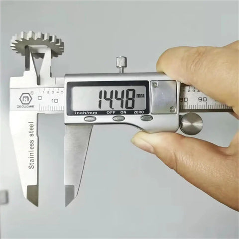 Caliper showing 14.48 mm on digital display, measuring part of Universal Torque Arm Conversion Kit For Electric Bikes And Hub Motors