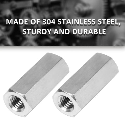 Two Six Pack M10 x 1.5 Hex Coupling Nuts 30mm Length 17mm Width Stainless Steel Rod Connector Nut Set Durable Threaded Nuts