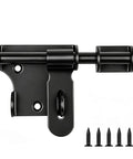 Built Different 4 Inch Slide Barrel Bolt Gate Latch Crafted From Solid Corrosion Resistant Stainless Steel For Weather Proof Barn Fence Pad And Shed Security, with black finish and mounting screws.