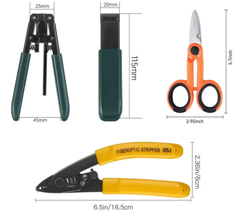 4 In 1 Fiber Power Meter Kit With Built In 10 Km Fiber Fault Locator And Optical Power Meter, tools including strippers and scissors