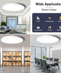 Ultra Slim 24 Inch LED Flush Mount Ceiling Light, 5600LM, 5000K Daylight White shown in various room applications