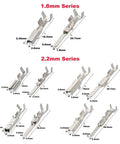 260Pcs Terminal Pins And 240Pcs Wire Seals Automotive Harness Kit 1.8mm and 2.2mm series terminal pins displayed with measurements