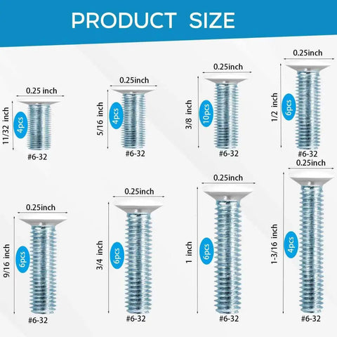 White Wall Plate Screws Kit With 46 Screws In Eight Lengths For 6-32 Thread Great For DIY Home Wiring And Outlet Switch Plate Covers Replacement Ideal For Quick Pro Grade Installations product size chart