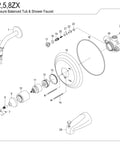 Exploded view of Millennium KB2635ZX Tub And Shower Faucet in oil rubbed bronze, showing all components and assembly sequence.