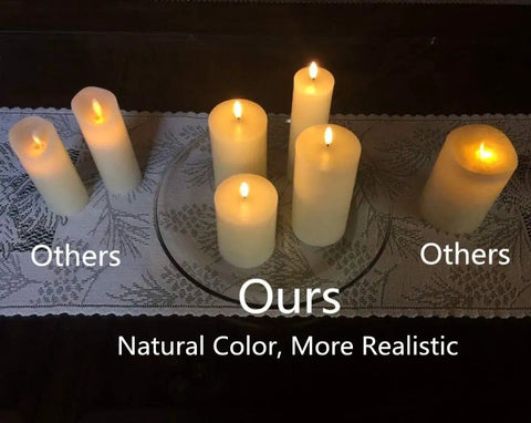 Flameless Votive Pillar Candles Set Of 7 With Remote, Ivory LED Candles With Timer And Batteries Included displayed on table
