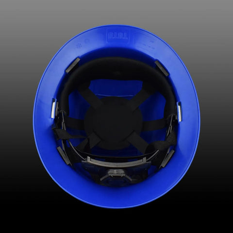 Inside view of Full Brim Hard Hat For Construction Crews, OSHA Safety Helmet, Lightweight HDPE, Brilliant Blue color.