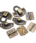 Two Sets Mini Bronze Antique Hasp Latch Buckle And Rectangle Hinges Kit With Matching Screws For Jewelry Box Repair And Decorative Projects