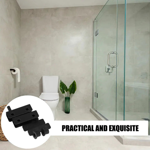 Dark Steel Shower Glass Hinge Set Four Pairs in bathroom next to modern shower enclosure