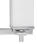 Close-up of the 3-light vanity bar from the All In One Bathroom Set With 3 Light Vanity Bar Towel Bar Towel Ring Robe Hook And Toilet Paper Holder In Polished Chrome Finish Vintage Modern Style For Quick Affordable Bath Updates, featuring polished chrome and white glass shade.