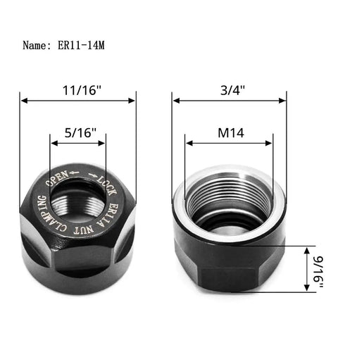 ER11 Spring Collet Nut Set For CNC Engraving And Lathe Milling Quarter Inch Collet Chuck dimensions and clamping nut design