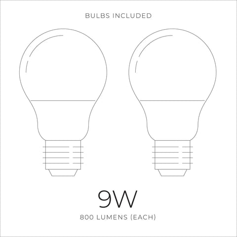 Two 9W LED bulbs, 800 lumens each, included with the AirPro Ceiling Fan Light Kit For Modern Transitional Ceiling Fans
