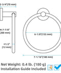 Wall Mounted Brushed Gold Towel Ring Crafted From Solid 304 Stainless Steel Rustproof And Built Tough For Bathroom Decor Or Kitchen Sink Station That Holds Up Under Pressure While Looking Fresh And Making Your Space Pop, dimensions shown.