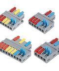 Quick Lever Push In Wire Splitter Connector Two In Four Out Heavy Duty Copper Core Terminal Block in grey with colorful levers.