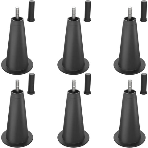5 Inch High Rise Bed Frame Risers Set Of 6 with Socket Sleeve in black polyurethane for under bed storage and mattress support.