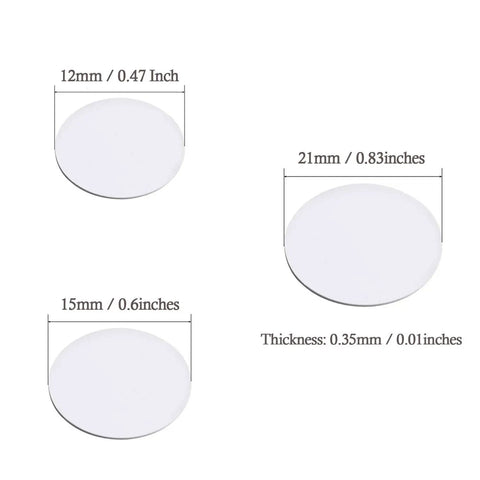 580 Pcs Self Adhesive Screw Hole Stickers Six Pack White Caps for 12mm 15mm and 21mm Dustproof Covers shown in sizes