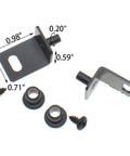 Top Shelf Black Pivot Hinges With Bushing Heavy Duty Concealed Door Hardware showing hinge parts with measurements and screws.