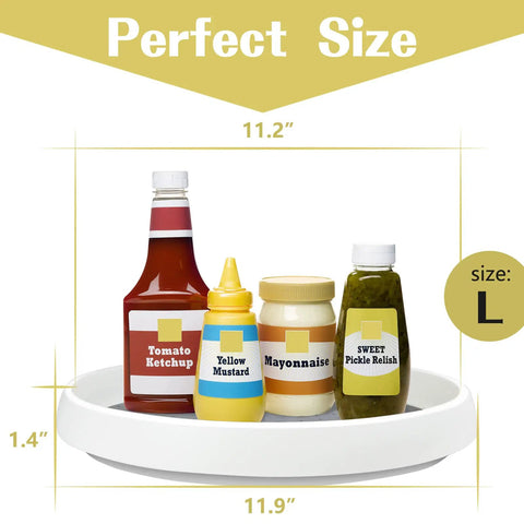 Non Skid Lazy Susan Turntable 360 Degree Kitchen Organizer with condiments, size L, 11.9 inches, large rotating tray.