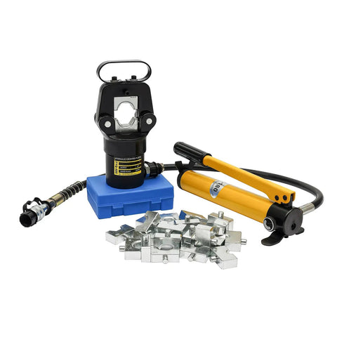 Heavy Duty Hydraulic Crimping Beast With Manual Pump 20 Ton Force 12 Precision Dies 180 Degree Swivel Jaw Smoothly Presses Copper Terminals For Auto Shop Jobs Locked And Loaded