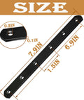 Absolute Beast 8 Inch Black Mending Plates, Heavy Duty Cast Iron Hardware For Wood Fence And Cabinet Build, Rust Resistant Metal Braces, Sick 12 Piece Set Built To Kick Some Serious Weight showing size dimensions and hole placements.