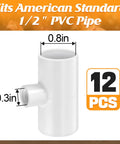 Twelve Piece Automatic Chicken Waterer Pvc Pipe Tee Fitting Kit For Large Coop Heavy Duty Leakproof Threading showing 1/2 inch PVC pipe fitting.