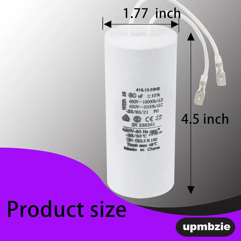 Universal Replacement Capacitor for Global Hydraulics Auto Lift Power Units, size specifications included.