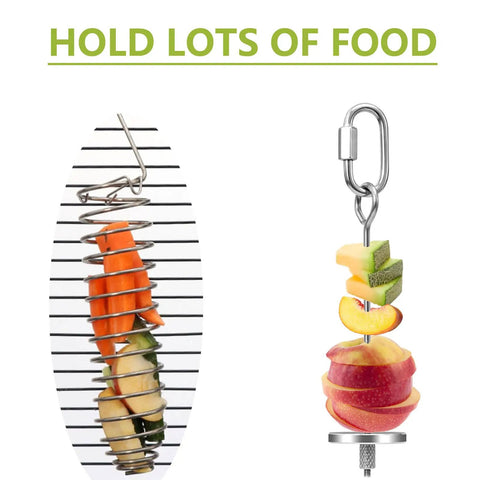 Fruit holder display with sliced fruit on metal skewer, showcasing design for attracting butterflies, sturdy weather resistant stand.