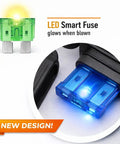 60 Piece Tough As Nails Led Blade Fuse Assortment with smart glow indicator and blue glow on blown fuse.