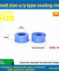 Must Have Hydraulic Piston U Cup And PU O Ring Seal Set Ten Piece Assortment For 4mm 5mm 6mm 7mm Sizes Ideal For Pipelines Industrial Equipment Food Processing Automotive Systems And Low Pressure Hydraulics. blue PU U-cup seal with inner and outer diameter labels, mm sizing