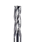 Built Different Three Flute Solid Carbide Cnc Router Bit for heavy duty woodworking detailing cutting edges close-up view.