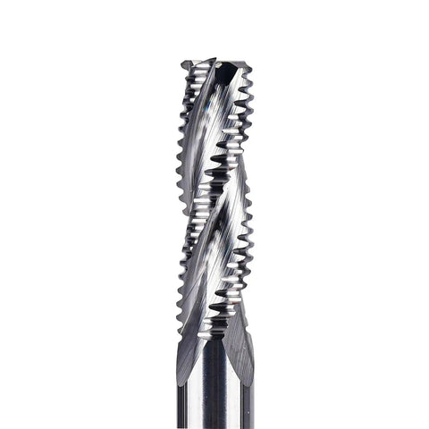 Heavy Duty Solid Carbide CNC Router Bit With Three Flute Design for Woodworking Slotting and T Slot Milling Cutter, close-up view.