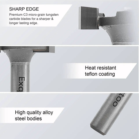 Close-up of One Quarter Inch Shank One Inch Cutting Diameter T Shape CNC Spoilboard Surfacing Router Bit material and features overview