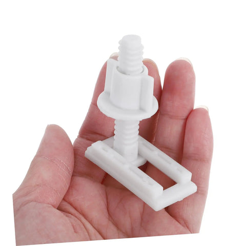 Person holding a white screw from 2 Pack Toilet Seat Mounting Bolts And Nuts With Quick Release Plastic Screws For Bidet Toilet Seat Fixing Ultra Durable Plastic And Rubber Hardware Kit For No Fuss Install And Universal Fit