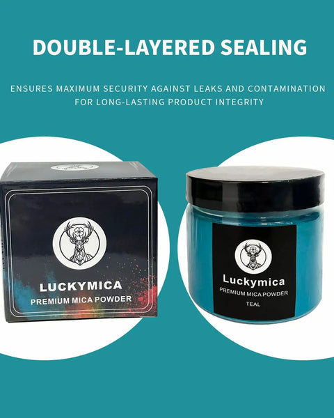 Top Shelf Teal Mica Powder For Epoxy Resin And Nail Polish Dope Pearlescent Pigment For Soap Candle DIY Crafts Fresh Sleek Finish Safe Cosmetic Grade Art Supply Pack in double-layered packaging.