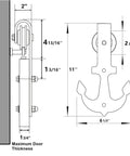 Black Rustic Non Bypass Sliding Barn Door Hardware Kit For One Door 6 Foot Flat Track With Anchor Design Rollers diagram