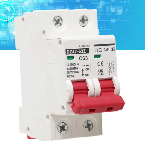 2 Pole Low Voltage Circuit Breaker With 6000A Break Capacity For DIN Rail Mount 63A DC 1000V Max Overload And Short Circuit Protection