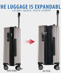 Expandable Hardside Carry-On Luggage With Spinner Wheels Built-In TSA Lock And USB Port 20-Inch before and after expansion