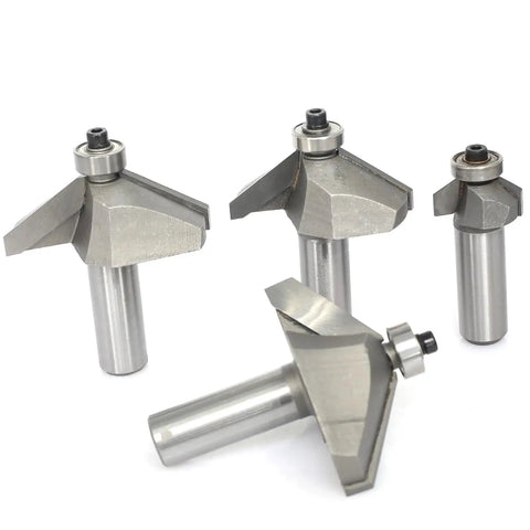 60 Degree Chamfer Router Bit Set With 1/2 Inch Shank, Includes 3/16, 5/8, 3/4 And 7/8 Inch Cutting Depths displayed.