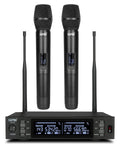Dual Wireless Microphone System With Metal Handheld Mics And Receiver, Adjustable UHF Channels 520-590 MHz, Antenna Diversity