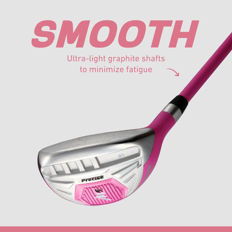 Ladies Left or Right Handed Golf Club Set For Regular And Petite Fits, close-up of pink fairway wood with lightweight shaft